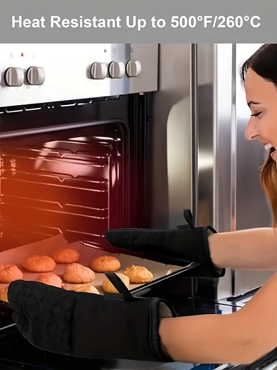 Oven Mitts and Pot Holders Set 6 Piece Heat Resistant Non-Slip Silicone Kitchen Gloves for Baking BBQ Cooking – Includes 1 Pair Mitts & 4 Pot Holders
