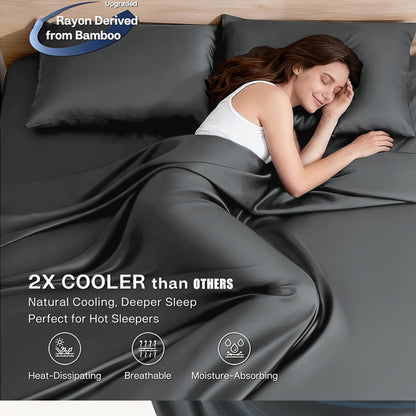 Cooling Bed Sheets Set Queen Size 6 Piece, Ultra Soft Breathable Sheets for Hot Sleepers, 17-Inch Deep Pocket Double Stitching Wrinkle-Free, Microfiber Bedding Set for Home Bedroom Christmas Gift