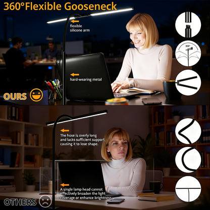 Metal Touch Control LED Desk Lamp – 360° Adjustable Gooseneck Foldable Double Head Anti-Glare USB Powered Eye-Caring Reading Light for Office, Study, Gaming & Home, Monitor Screen Lamp