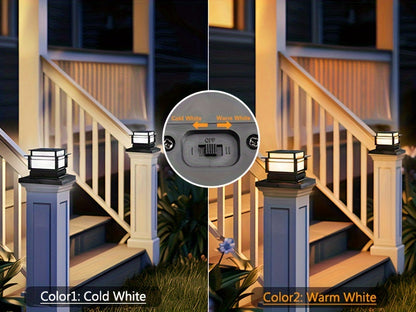 Solar Post Cap Lights 6 Pack Outdoor – Bright LED Solar Powered Fence Post Lights, Waterproof Auto On/Off, for Deck, Porch, Patio, Garden, Stair & Yard Decoration