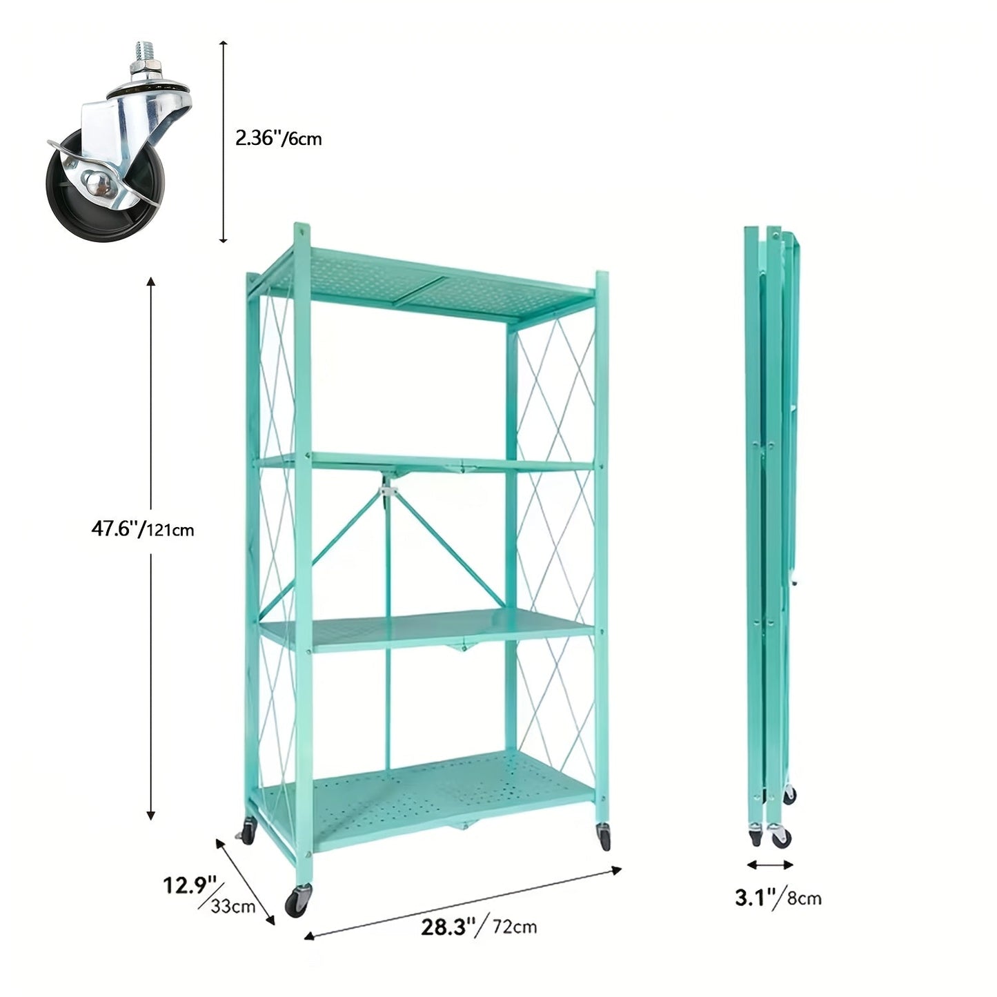 Heavy Duty Folding Storage Rack with Wheels – 3/4/5-Tier Portable Floor-Standing Shelf, No Assembly Required, for Home, Office, Bedroom & Dorm, 4 Colors Available