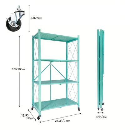 Heavy Duty Folding Storage Rack with Wheels – 3/4/5-Tier Portable Floor-Standing Shelf, No Assembly Required, for Home, Office, Bedroom & Dorm, 4 Colors Available