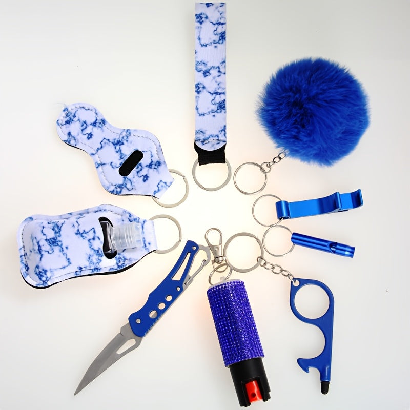Women's Personal Safety Keychain Set with Whistle Pocket Knife and Spray Compact Self Defense Accessories for Daily Outings Holiday Birthday Gift 6 Colors