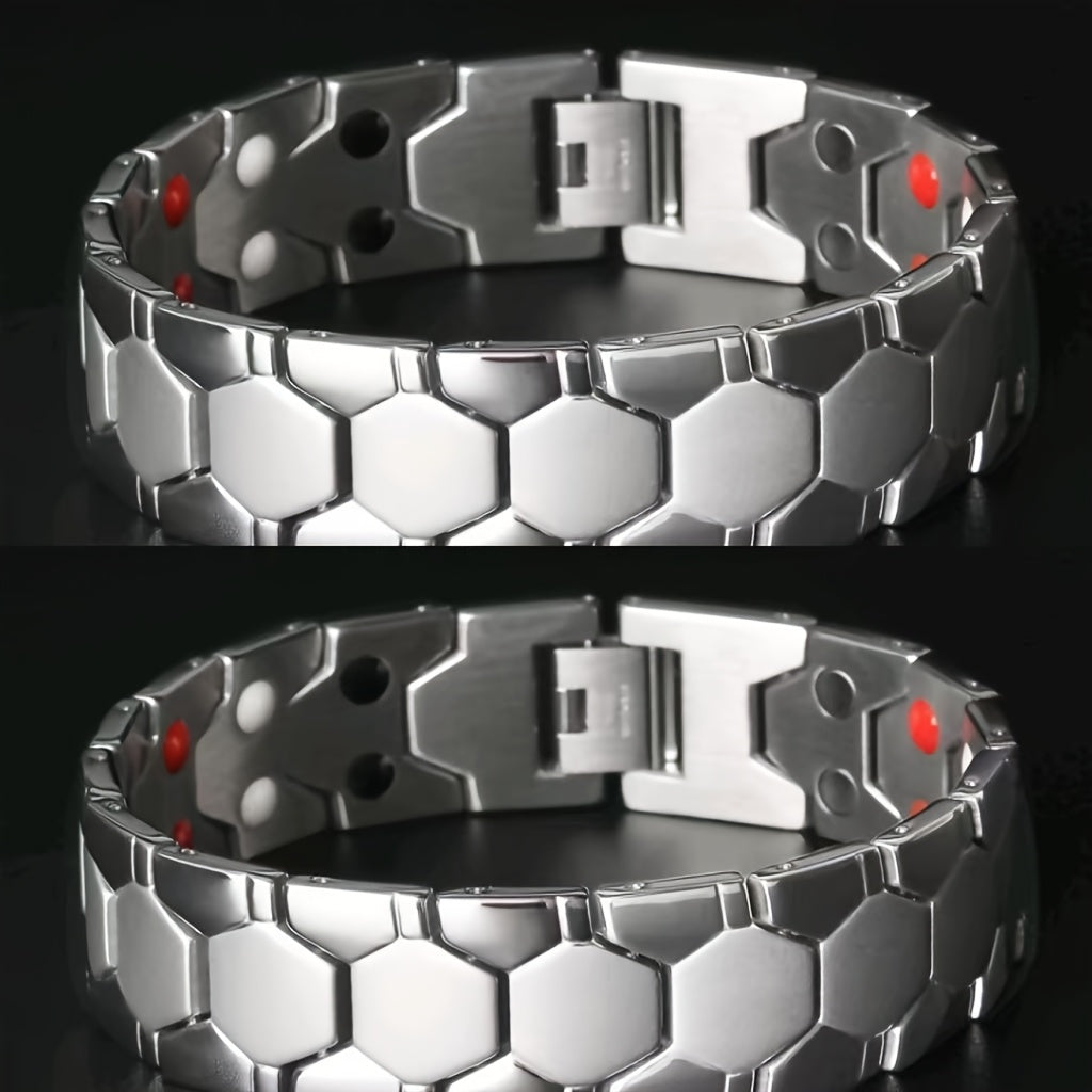 Men's Titanium Alloy Hexagonal Wide Bracelet 2pcs – Hypoallergenic Water-Resistant Removable Wristband with Snap Ring, Fashion Accessory Gift for Men in Black Silver Gold