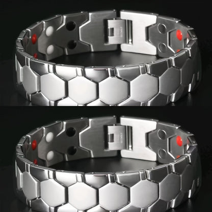 Men's Titanium Alloy Hexagonal Wide Bracelet 2pcs – Hypoallergenic Water-Resistant Removable Wristband with Snap Ring, Fashion Accessory Gift for Men in Black Silver Gold