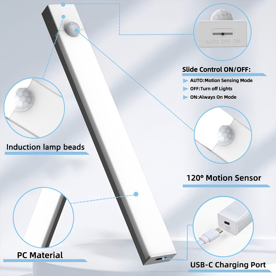 Smart LED Motion Sensor Lights 6 Pack – USB Rechargeable Magnetic Night Light Strips 3 Sizes, Detachable Cabinet Lights for Stairs, Shelves, Closet & Indoor Use