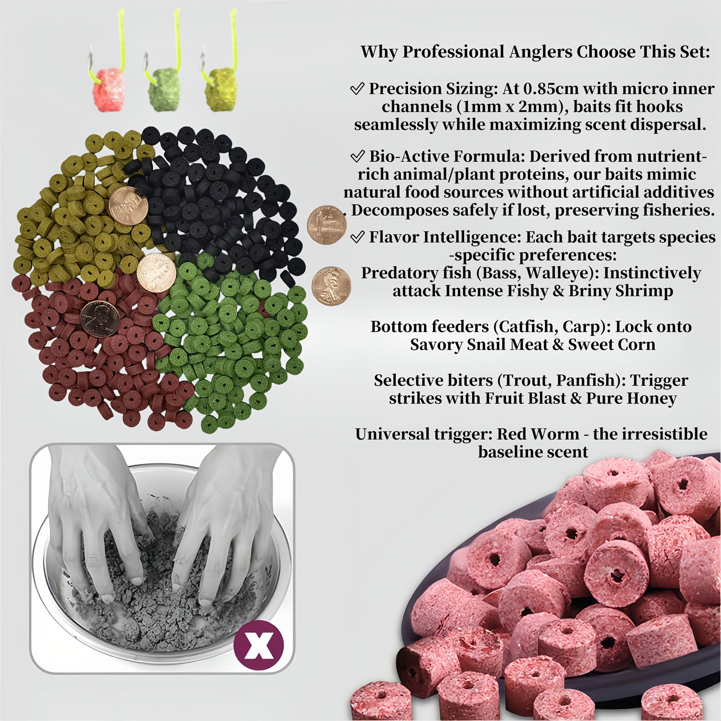 Red Worm Pellets Fishing Bait 7 Packs - Carp Bait Catfish Bait Hollow Freshwater Fish Lure for Pond Lake River Fishing