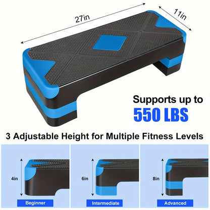 Adjustable Aerobic Step Platform – 3 Height Settings (4"/6"/8"), Non-Slip Workout Stepper for Home Gym Cardio Training, Step Aerobics Exercise Board (6 Colors)