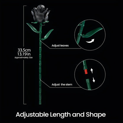 Gothic Black Rose 3D Building Brick Set 152 Pieces Artificial Flower Bouquet Display Model Kit Three Black Roses Unique Gift for Adults Teens Valentine Birthday Halloween Christmas