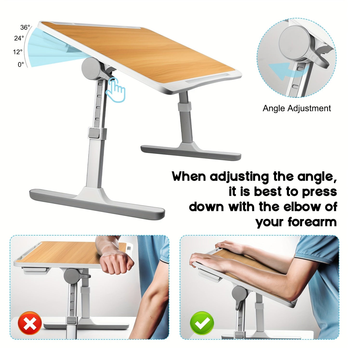 Lap Desk Bed Tray Table with USB Light Fan & Drawer – Adjustable Portable Laptop Stand for Bed Couch Sofa, Laptop Desk for Reading Writing Eating, 10 Colors & Sizes