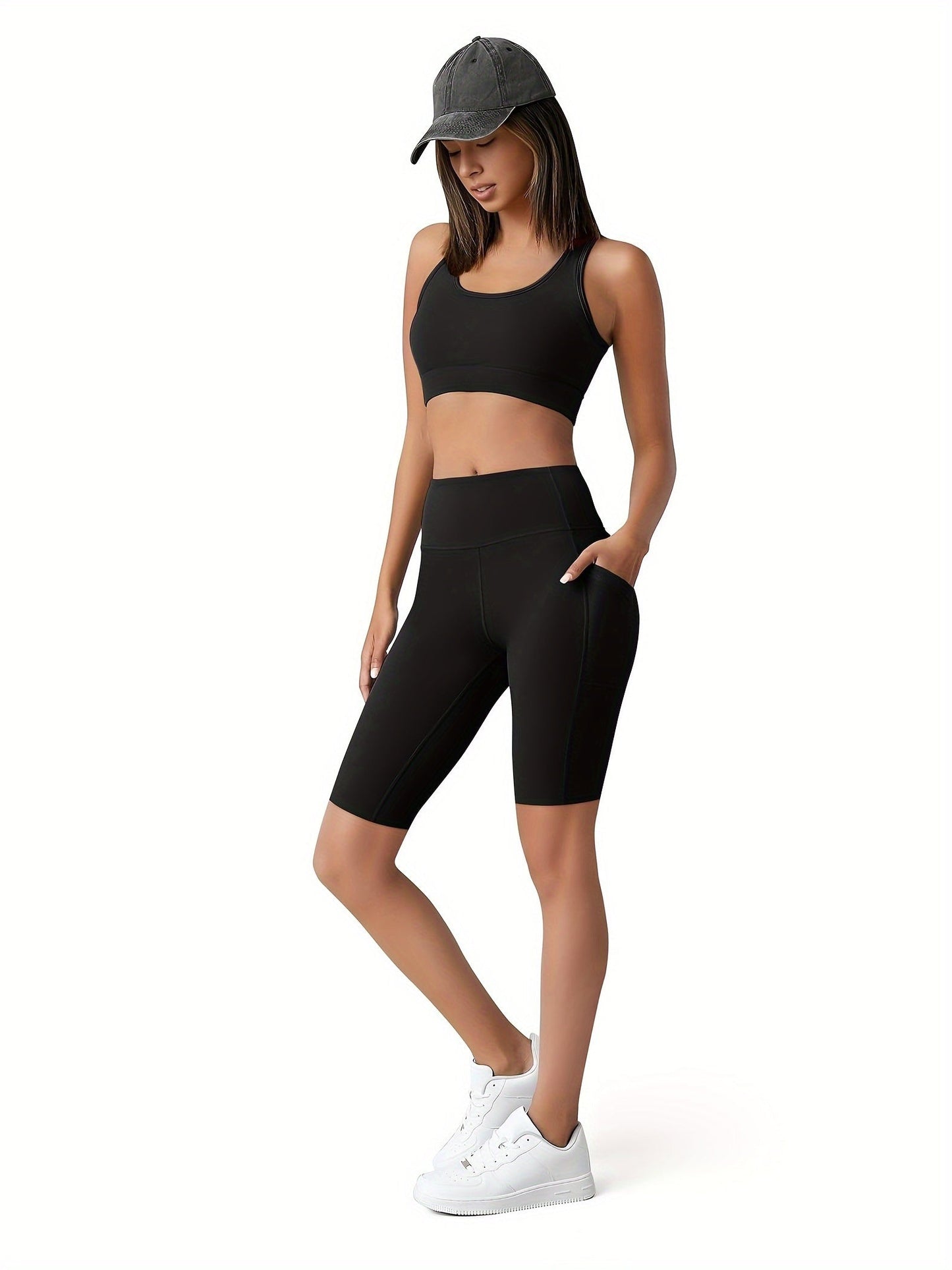 Women's High Waist Biker Shorts with Tummy Control & Pocket – Stretch Knit Polyester Athletic Shorts for Gym, Workout, Yoga, Cheerleading & Casual Wear, Sizes XS–XXL