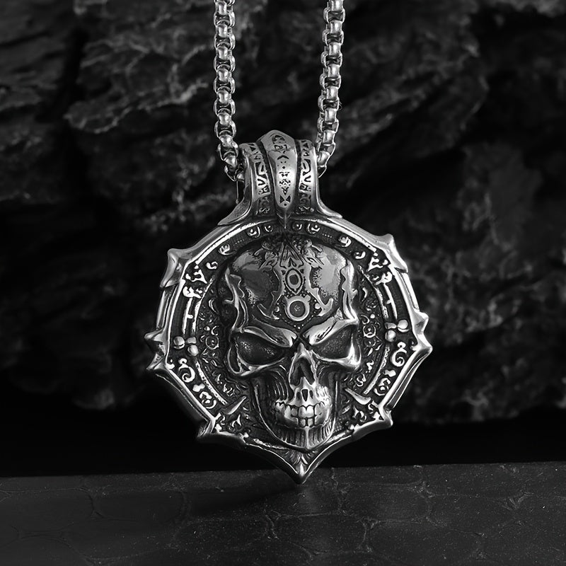 Gothic Skull Pendant Necklace for Women – 316L Stainless Steel, White K Plated, Non-Magnetic, Tarnish-Resistant, Edgy Statement Jewelry for Everyday & Special Occasions