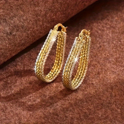 Gold Hoop Earrings for Women Oval Water Droplet Ripple Design Lightweight Golden Copper Dangle Earrings Chic Elegant Jewelry Gift for Her
