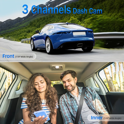 WiFi Dash Camera 2/3 Lens 170° Wide Angle Night Vision Loop Recording G-Sensor 2.0" IPS Screen with 32GB Memory Card - Front Rear Car Camera