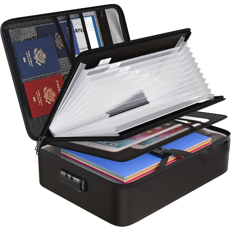 Fireproof File Box with Lock & Zipper Lid – Collapsible Portable Document Safe, Fire Resistant Storage Box for Hanging Letter & Legal Folders, Home & Office Safe Box – Aobteeny