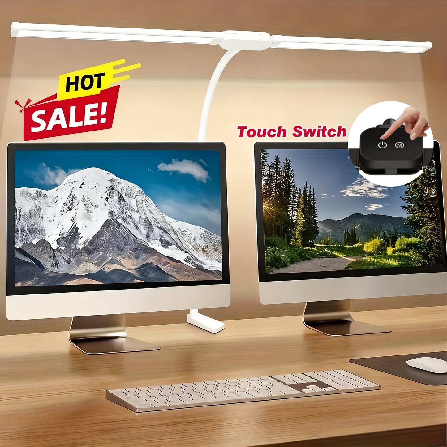 Metal Touch Control LED Desk Lamp – 360° Adjustable Gooseneck Foldable Double Head Anti-Glare USB Powered Eye-Caring Reading Light for Office, Study, Gaming & Home, Monitor Screen Lamp