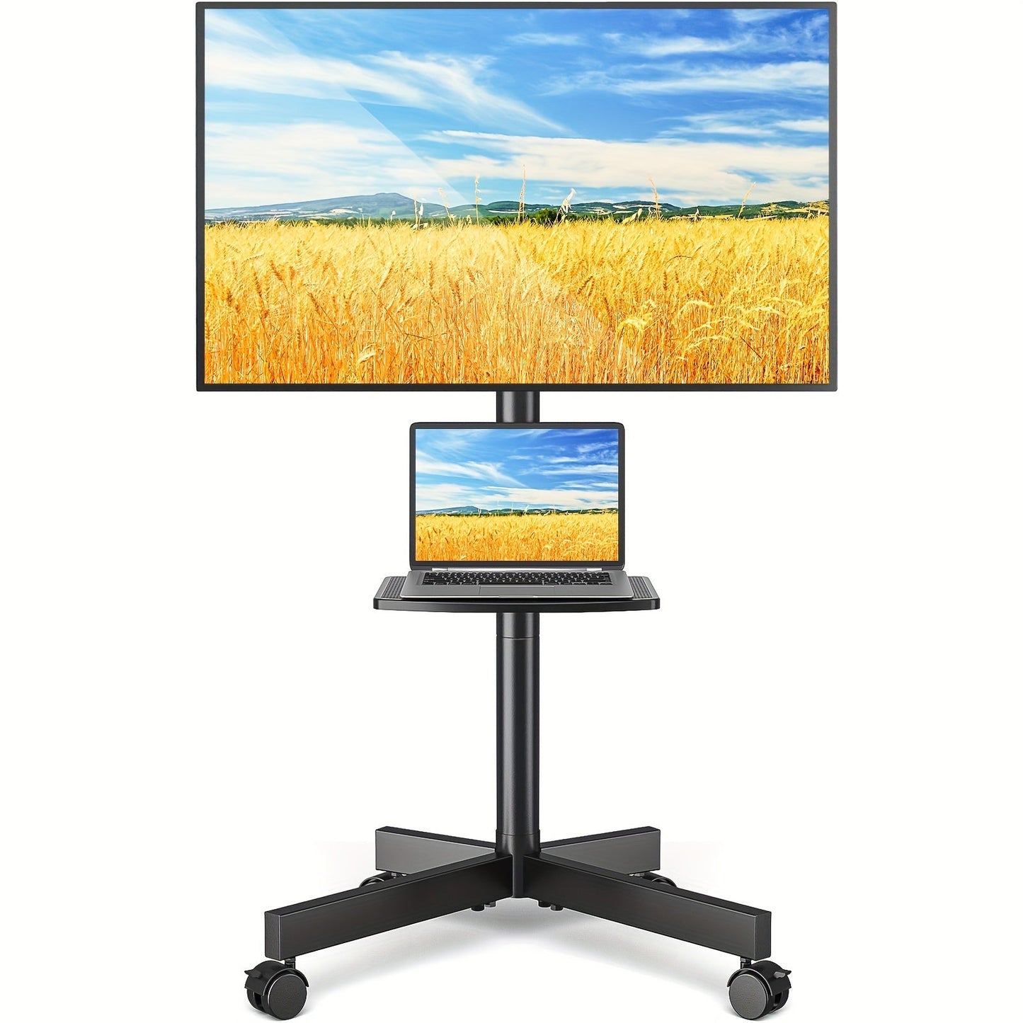 Rolling TV Stand Cart on Wheels for 23–60 Inch TVs – Height Adjustable, 88lb Capacity, VESA 400x400, Media Shelf, 360° Locking Wheels, No Wall Drilling, Mobile TV Mount