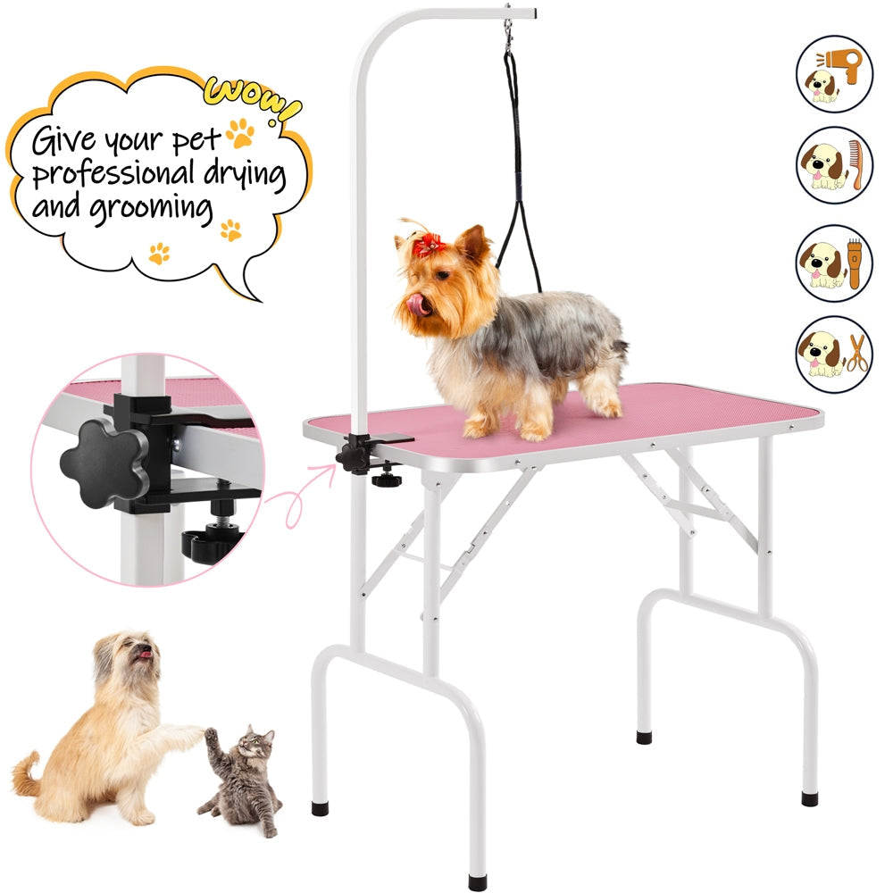 Foldable Pet Grooming Table for Dogs & Cats, Height-Adjustable Arm with Non-Slip Waterproof Surface & Folding Legs, Portable Home & Professional Pet Beauty Station