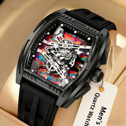Men's Barrel Shape Tonneau Quartz Watch – Retro Vintage Style Silicone Strap Fashion Business Wristwatch, Luxury Male Analog Watch in 5 Colors White Black Red Blue Green, Birthday Holiday Gift for Him