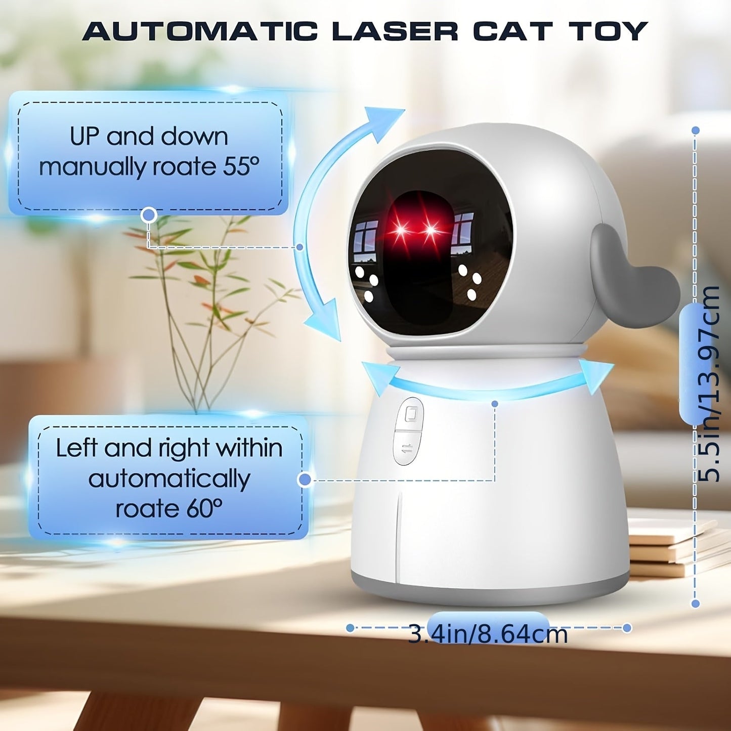 Dual Laser Cat Dog Toy Rechargeable – Auto Motion-Activated Interactive Laser Toy with 3 Speed Modes, 160-Inch Sensor, Adjustable Head for Indoor Cats Kittens Dogs