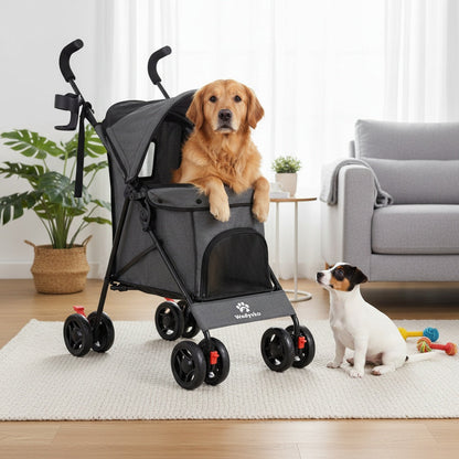 Portable Pet Stroller for Small Dogs & Cats – Foldable Travel Dog Stroller up to 33 lbs, Breathable Canopy, Smooth Wheels & Storage Basket, Ideal for Walks, Trips & Outdoor Adventures