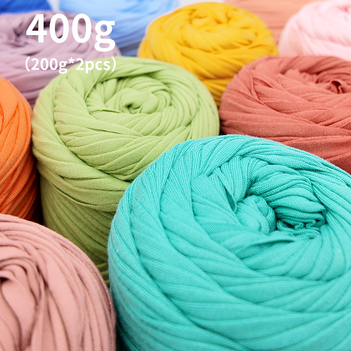T-Shirt Fabric Yarn 400g (2 x 200g) Chunky Cotton Blend in 49 Colors – Soft Thick Yarn for Crochet Baskets, Bags, Rugs, Macrame & Knitting Projects – Beginner-Friendly Craft Yarn