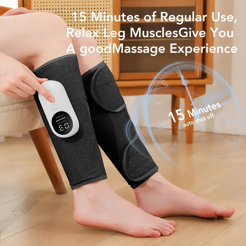 Cordless Air Compression Leg Massager 3 Intensities Calf Thigh Foot Knee Relief Rechargeable Portable Massager for Home Office Travel Gray Black