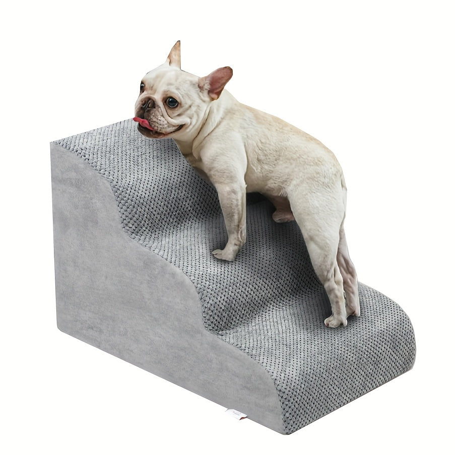 NIUBYA Extra Wide Dog Stairs for Small Dogs – High Density Foam Pet Steps, Non-Slip Bottom, Soft Cushioned Ramp for High Beds Couch Sofa, Ideal for Injured Elderly Dogs, Polypropylene, Compact