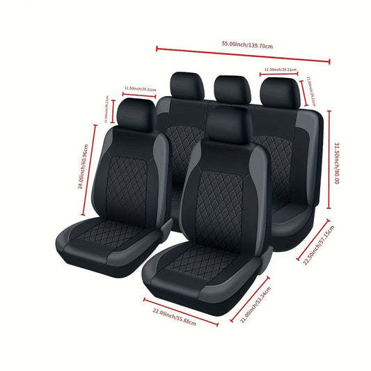 Universal Car Seat Covers Full Set Faux Leather – 5-Seat Front & Rear Bench for SUV, Truck, Jeep & BMW, Fits 40/60 & 50/50 Split, Headrest & Seatbelt Compatible, Scratch-Proof