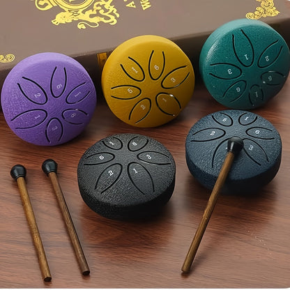Mini Steel Tongue Drum 3 Inch 6-Tone – Beginner Handheld Carbon Steel Percussion Instrument, Includes Drumsticks, Sheet Music & Learning Guide, Perfect for Meditation, Gifts, Weddings & Holidays – Multiple Colors