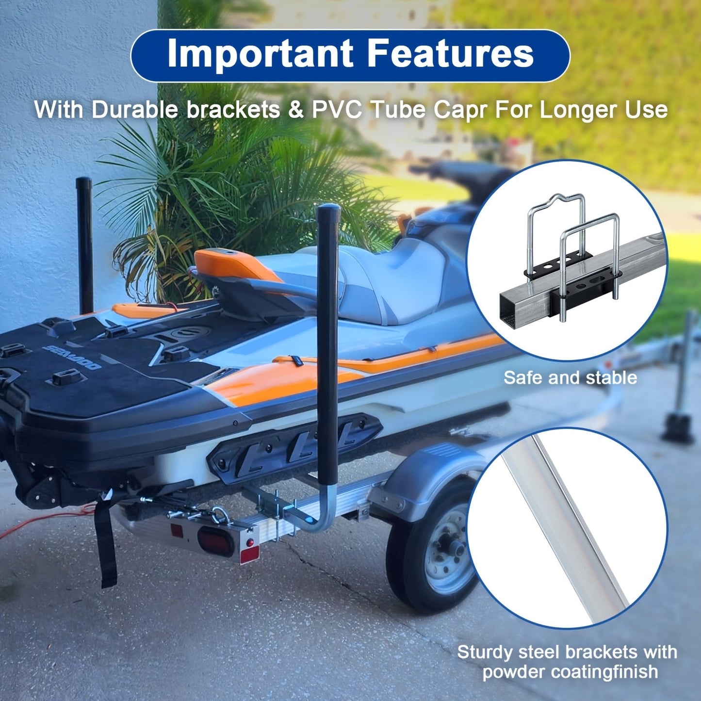 Adjustable Boat Trailer Guide Poles 31"-60" L-Shaped Galvanized Stainless Steel with Black PVC Pipes - Trailer Guide Ons for Ski Boat, Fishing Boat & Sailboat Trailer