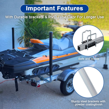Adjustable Boat Trailer Guide Poles 31"-60" L-Shaped Galvanized Stainless Steel with Black PVC Pipes - Trailer Guide Ons for Ski Boat, Fishing Boat & Sailboat Trailer