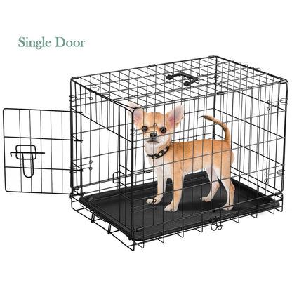 Folding Wire Dog Crate with Divider & Leak-Proof Tray – Double Door Collapsible Metal Kennel for Small, Medium & Large Dogs, Indoor, Outdoor & Travel Use