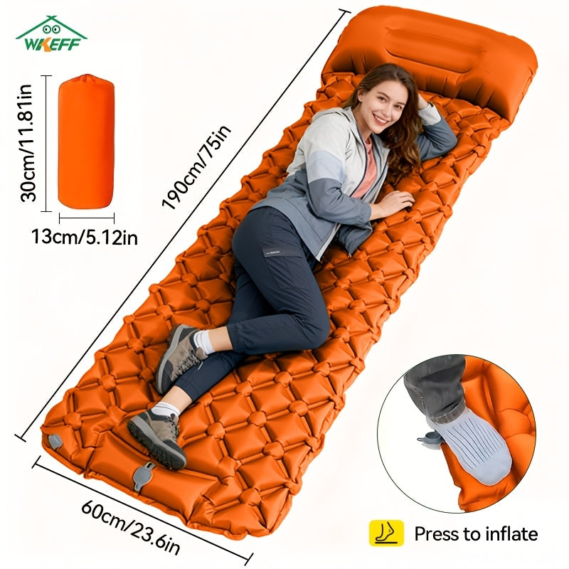 Inflatable Camping Sleeping Pad - Ultralight Mattress with Pillow & Built-In Foot Pump, Compact Portable Mat for Backpacking, Hiking, Car Travel, Beach & Tent Camping, Multiple Colors