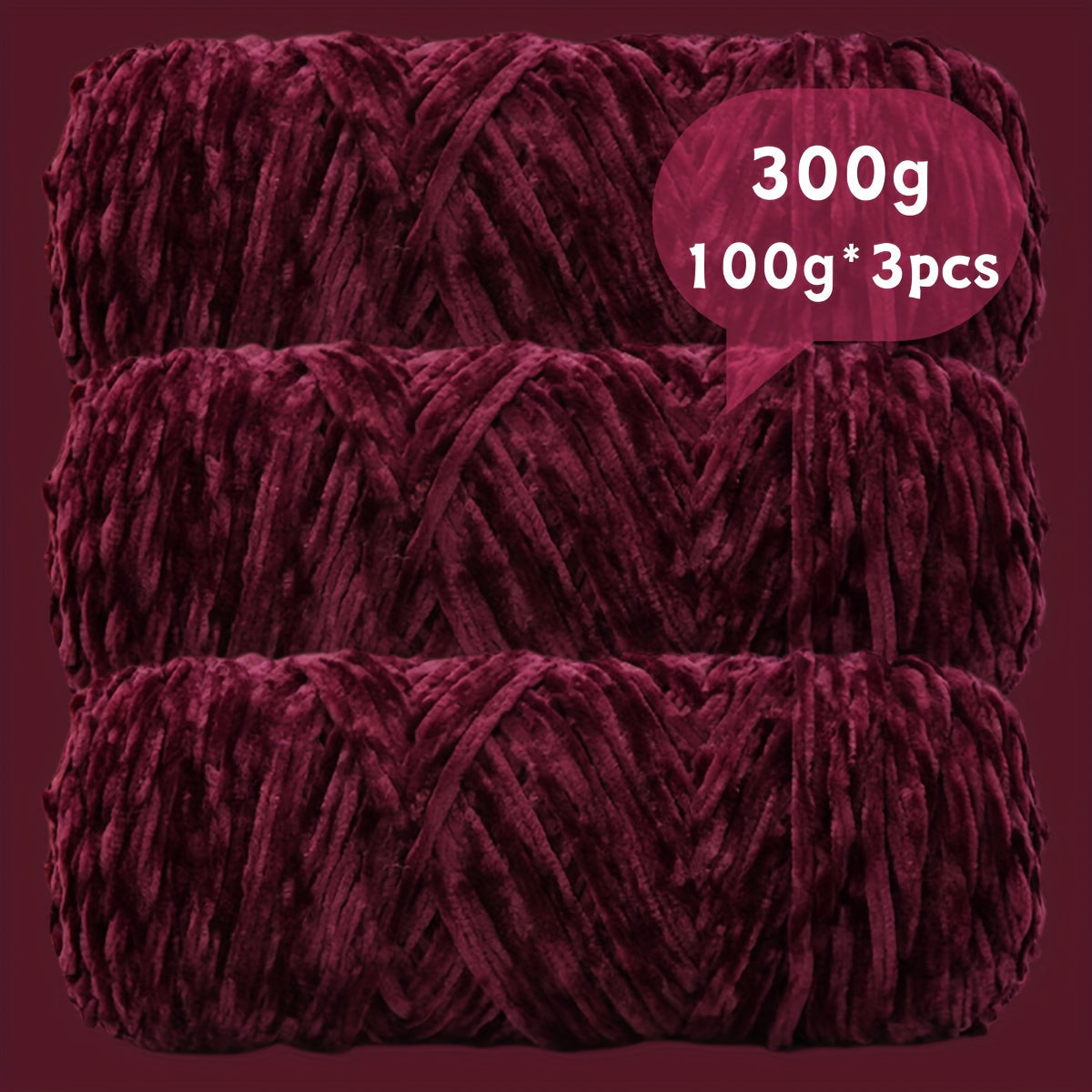 Velvet Chenille Yarn 3-Pack 300g (100g x3) Soft Bulky Knitting Crochet Yarn 47 Colors Beginner Friendly Luxury Handcraft for Sweaters Scarves Hats Dolls Bags Amigurumi DIY Projects