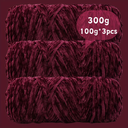 Velvet Chenille Yarn 3-Pack 300g (100g x3) Soft Bulky Knitting Crochet Yarn 47 Colors Beginner Friendly Luxury Handcraft for Sweaters Scarves Hats Dolls Bags Amigurumi DIY Projects