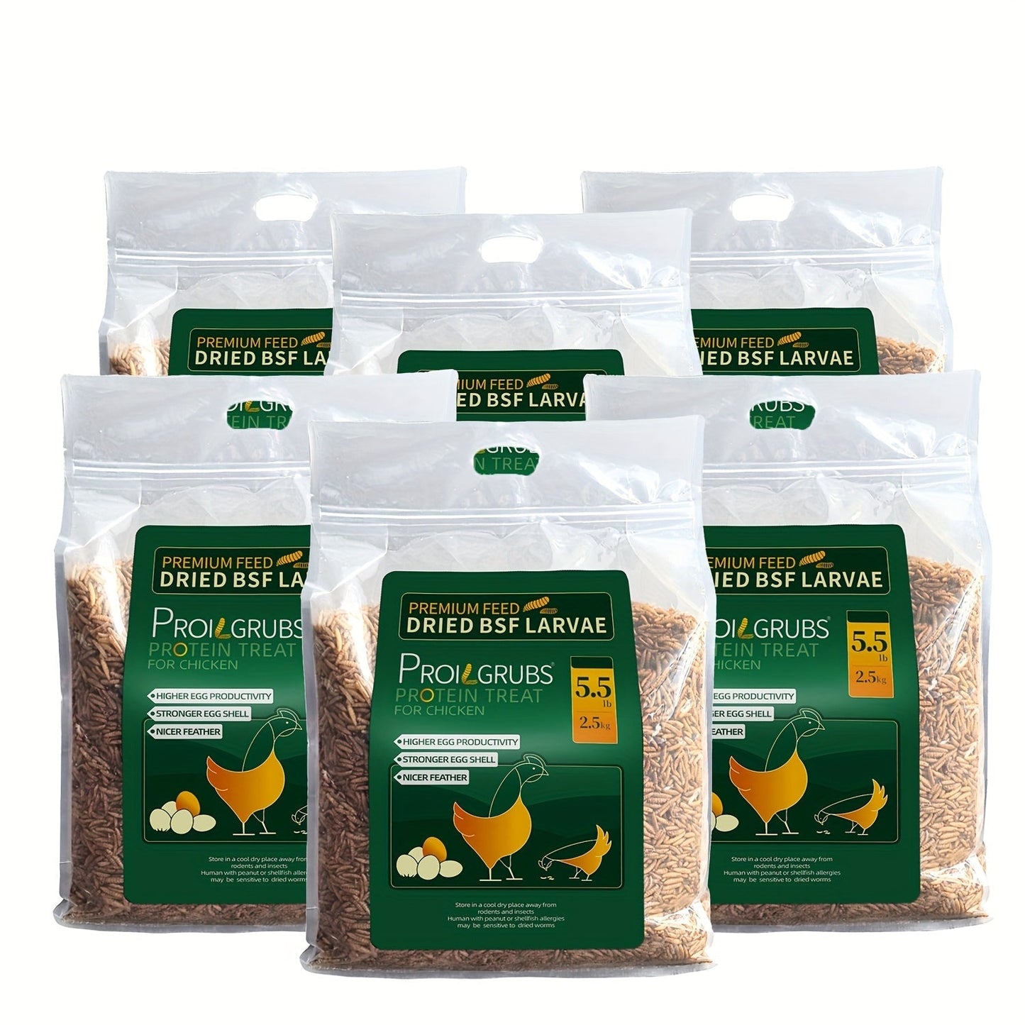PROILGRUBS Dried Black Soldier Fly Larvae Chicken Treats – Non-GMO High-Protein Egg & Flock Builder, Stronger Eggshells & Feather Growth for Layers Broilers Chicks, 5 to 33 LB Bulk Bags