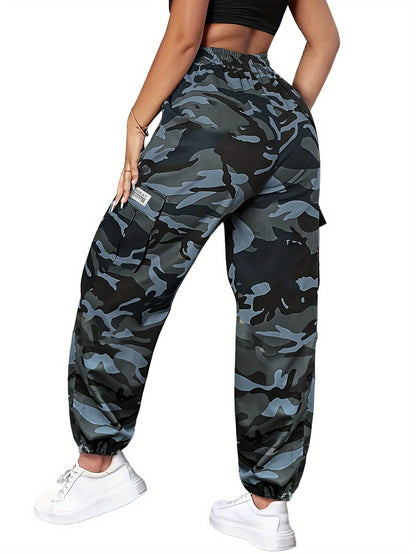 Women's Camo Cargo Pants – Lightweight Breathable Hiking Outdoor Casual Long Pants Multi-Pocket Elastic Waist XS-XXL Camouflage