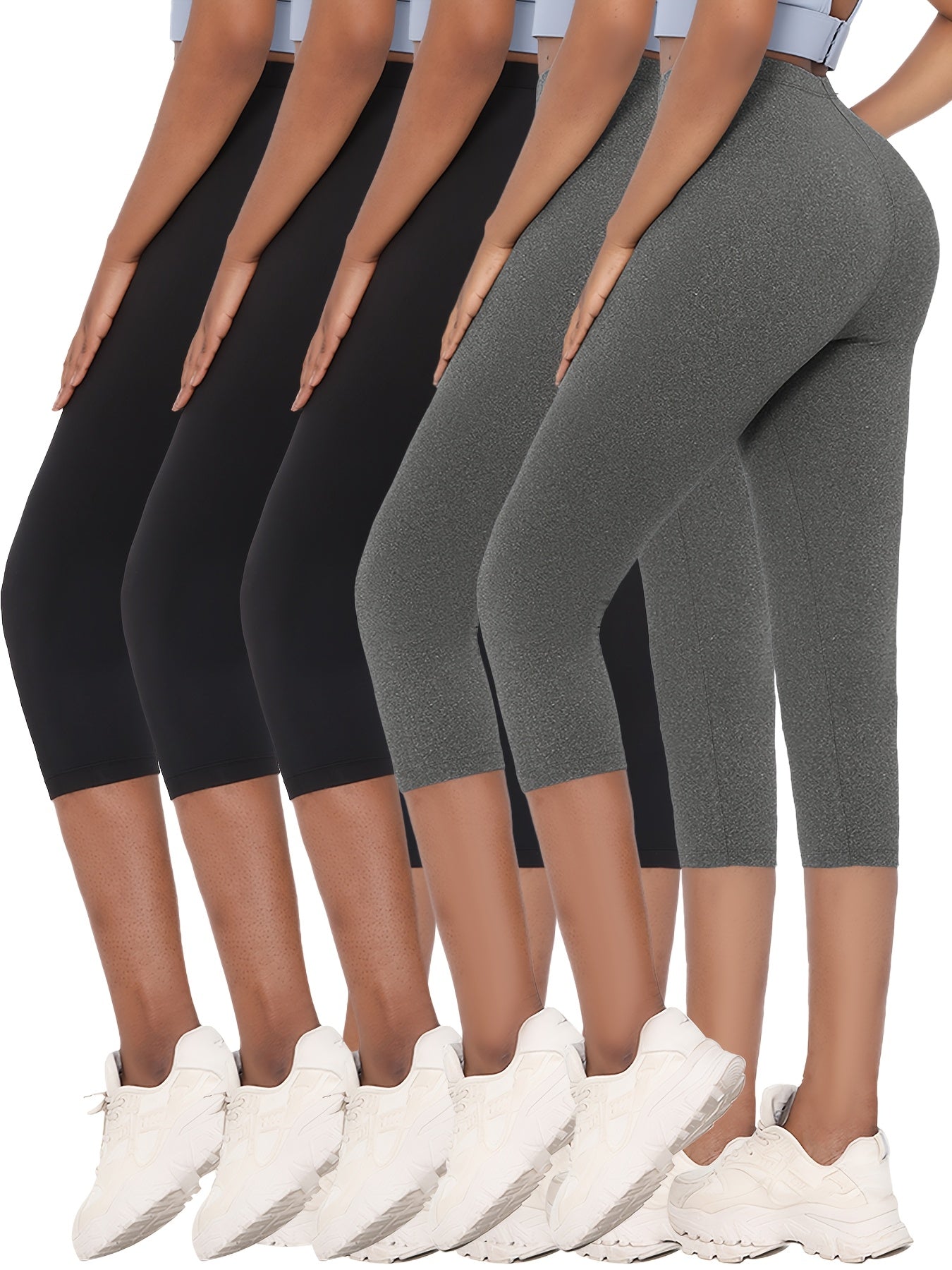 5 Pack Women's High-Elastic Capri Leggings – Opaque Non-See-Through 7/8 Length Workout Pants, 92% Polyester 8% Elastane Athletic Tights for Gym Running Yoga, Machine Washable, XS-XXL Mixed Colors