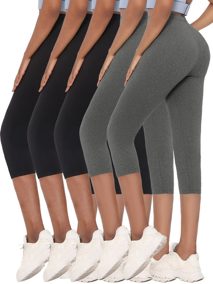 5 Pack Women's High-Elastic Capri Leggings – Opaque Non-See-Through 7/8 Length Workout Pants, 92% Polyester 8% Elastane Athletic Tights for Gym Running Yoga, Machine Washable, XS-XXL Mixed Colors