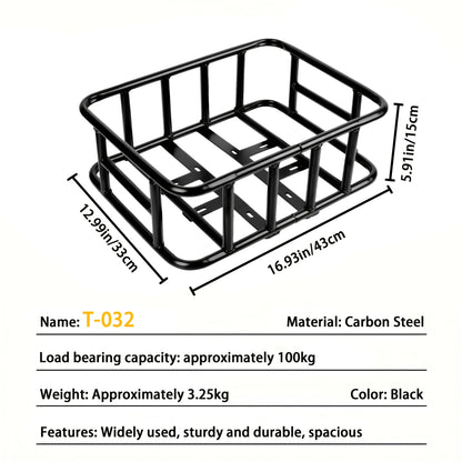 Heavy-Duty Iron Bike Basket – Large, Folding & Basic Removable Rear Bicycle Basket for Most Bikes & E-Bikes, Frame Mount, Black – for Groceries, Pets & Daily Commuting