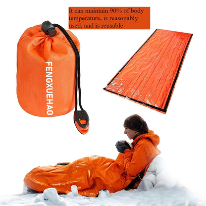 Emergency Mylar Sleeping Bag 4-Piece Kit – 2 Thermal Survival Sleeping Bags + 2 Whistles, Lightweight Portable Shelter for Camping, Hiking, Backpacking, Outdoor Survival & Emergencies