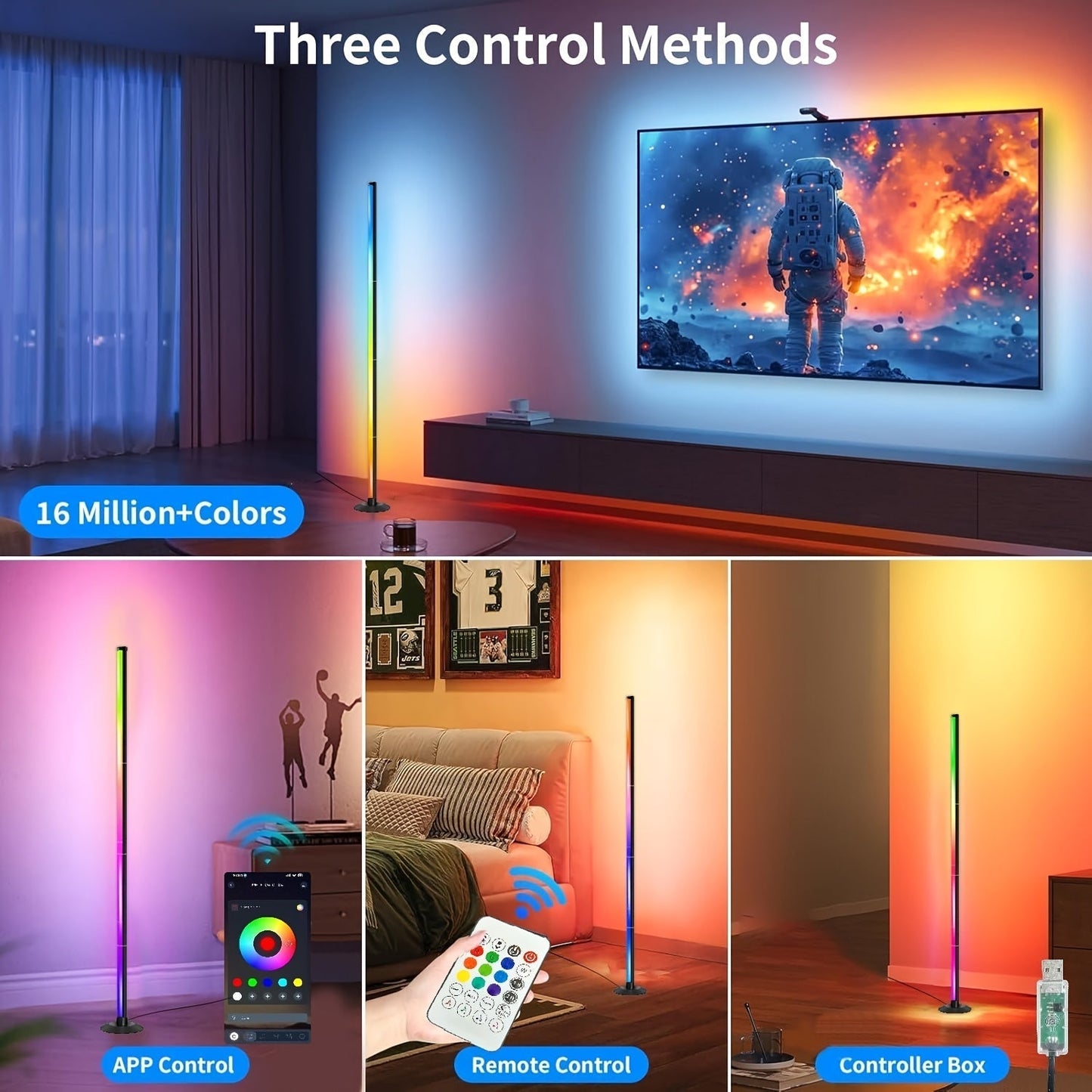Smart RGBICB LED Floor Lamp with App and Remote Control Mood Atmosphere Lighting Color Changing Corner Lamp for Living Room Bedroom Gaming Office Home Decor Birthday Christmas Gift