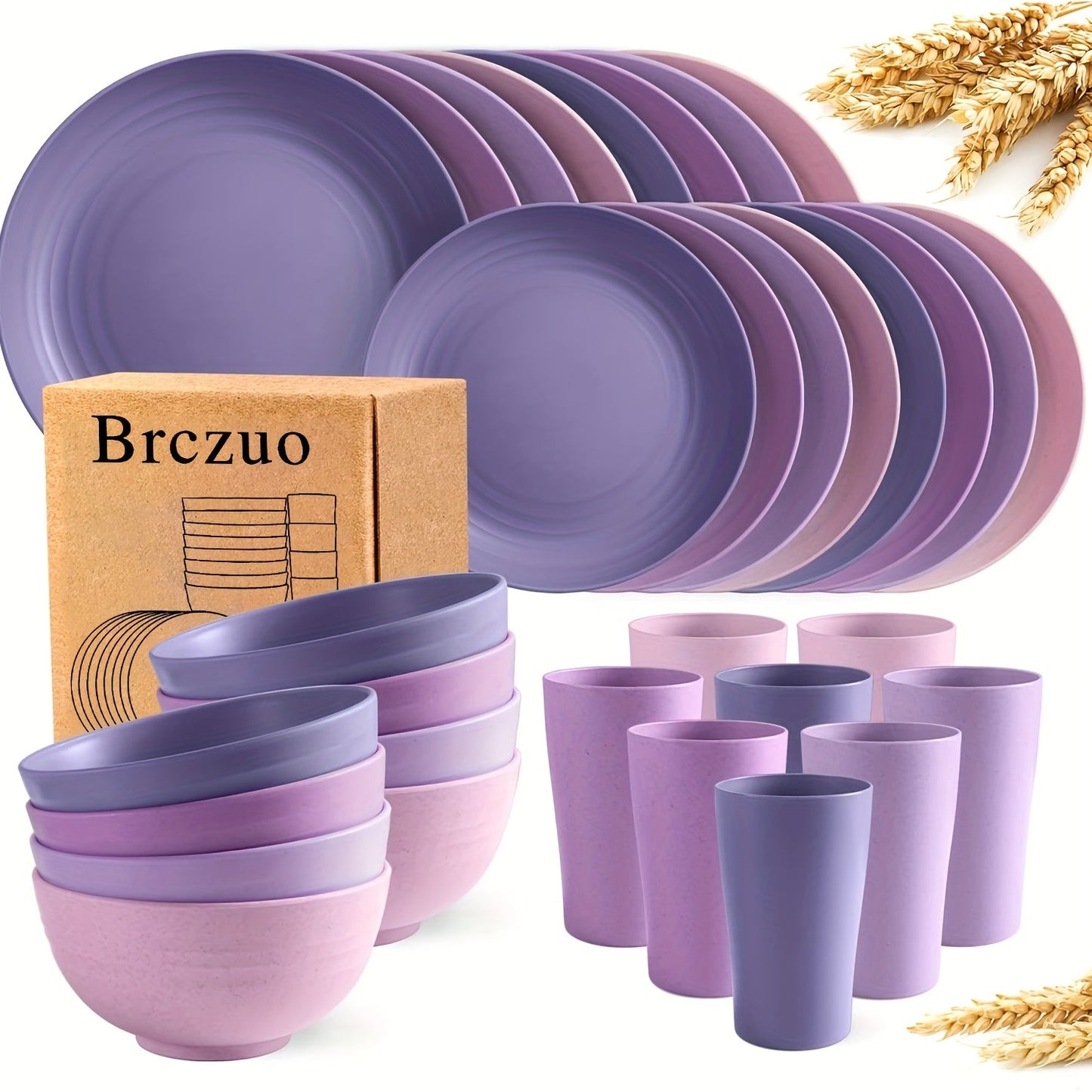 Black Wheat Straw Tableware Set – 16/32 Piece Unbreakable Eco-Friendly Plates Dessert Plates Bowls & Cups for 4-8 People, Outdoor Camping Party Wedding Halloween Kitchen Accessories