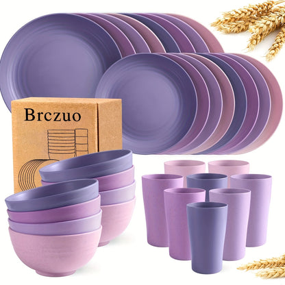 Black Wheat Straw Tableware Set – 16/32 Piece Unbreakable Eco-Friendly Plates Dessert Plates Bowls & Cups for 4-8 People, Outdoor Camping Party Wedding Halloween Kitchen Accessories