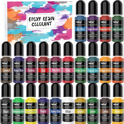 24 Color Liquid Epoxy Resin Colorant Set - Highly Concentrated Resin Dye for Jewelry Making, Resin Art, Painting and DIY Crafts, 0.35oz / 10ml Each, Complete Color Kit for Beginners and Artists