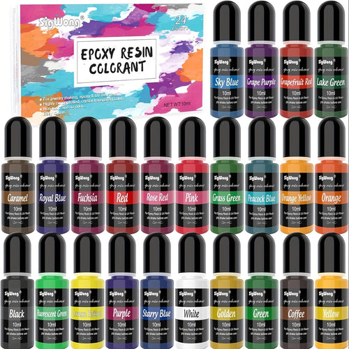 24 Color Liquid Epoxy Resin Colorant Set - Highly Concentrated Resin Dye for Jewelry Making, Resin Art, Painting and DIY Crafts, 0.35oz / 10ml Each, Complete Color Kit for Beginners and Artists