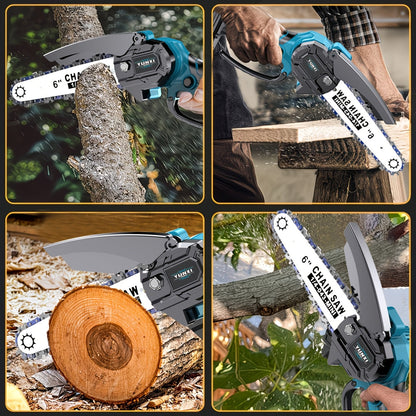 Mini Cordless Chainsaw Portable Handheld Electric Tree Cutter Splash Guard Security Lock Rechargeable for Garden Yard