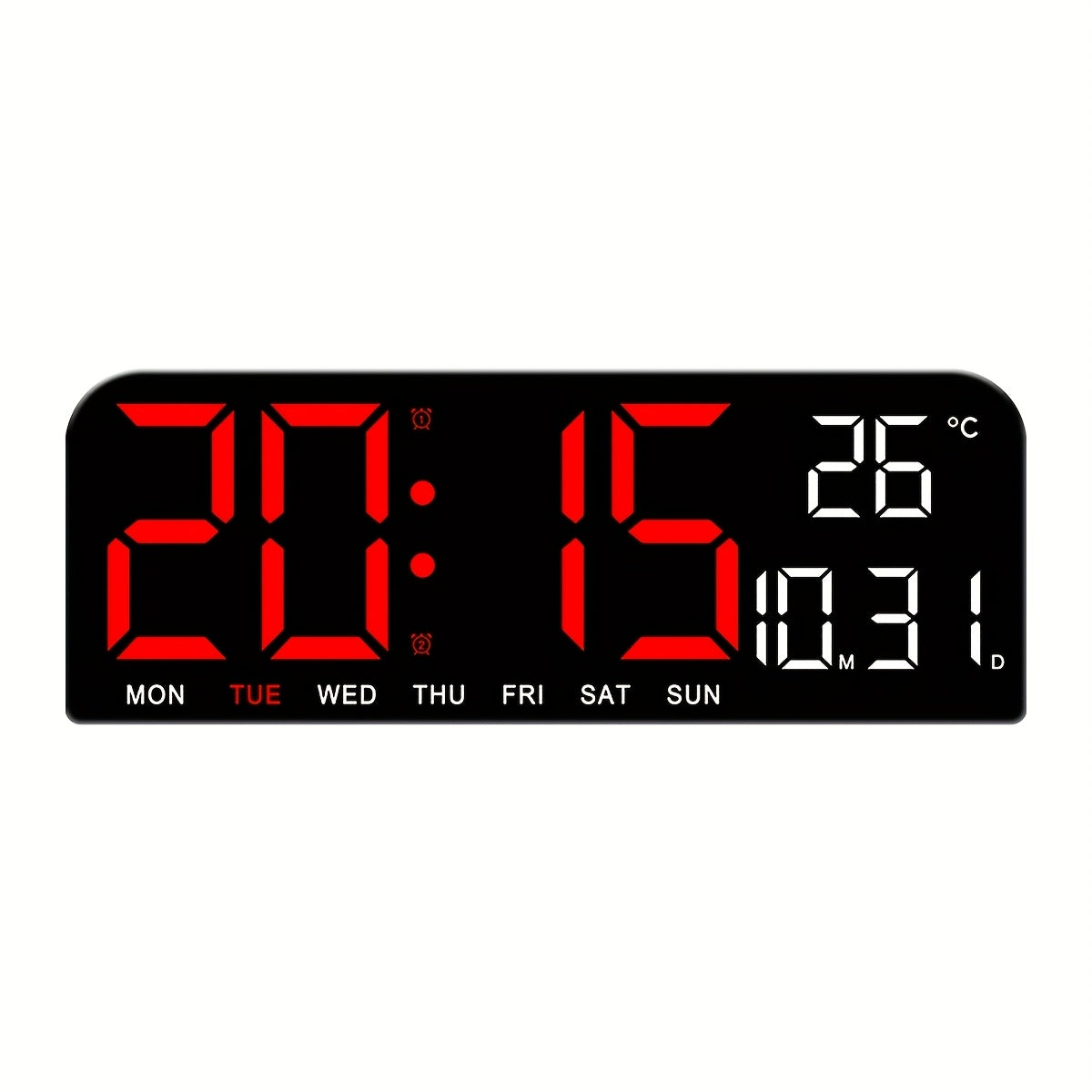 Large Screen LED Alarm Clock 15 Inch Auto-Dimming with Remote Control | Digital Clock Time Date Week Temperature Humidity Timer | Bedroom Bedside Senior-Friendly Living Room Office Desk