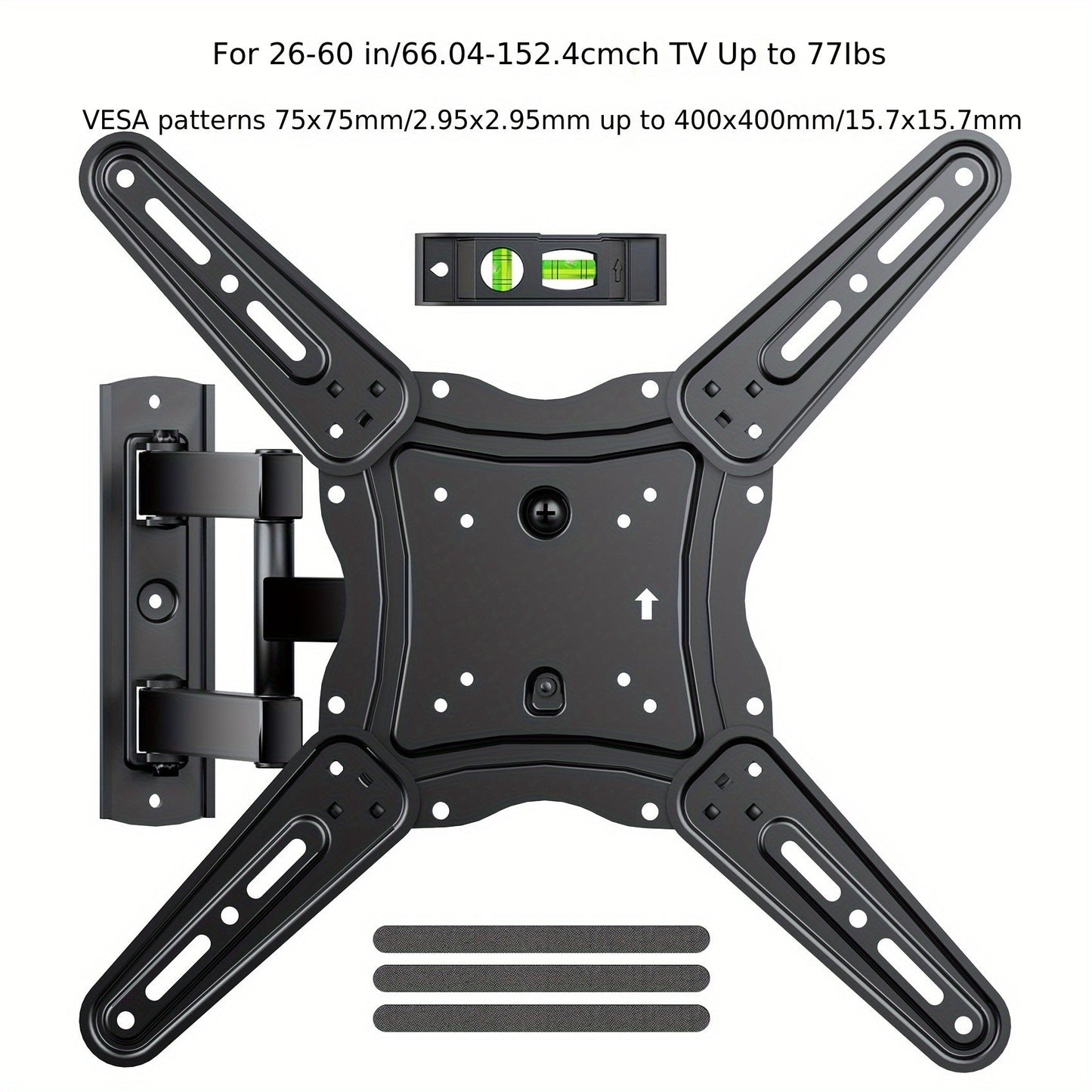 Full Motion TV Wall Mount 37-75 Inch Dual Arm Articulating Swivel Tilt Rotation VESA 600x400mm 132 lbs for OLED LCD LED Flat Curved TVs 24 Inch Extension